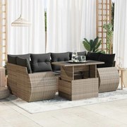 vidaXL 7 pcs conjunto sofás p/ jardim c/ almofadões vime PE cinzento