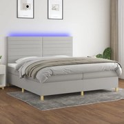 Cama box spring c/ colchão e LED 200x200 cm tecido cinza-claro