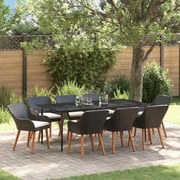 vidaXL Conjunto de Jantar para Jardim com almofada 9 pcs Preto vime PE