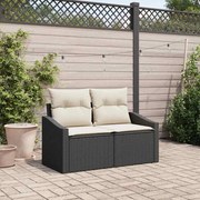 vidaXL Sofá de Jardim 2 Lugares com Almofadas Pretas em Rattan Sintético.