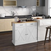 Ilha de Cozinha com Bancada de Madeira Dobrável 2 Portas 2 Gavetas Prateleira Ajustável 10x60x90,5 cm Branco e Madeira