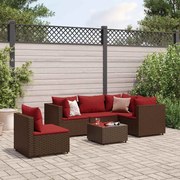 vidaXL 6 pcs conj. lounge jardim c/ almofadões 6 pcs vime PE castanho