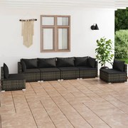 6 pcs conjunto lounge de jardim c/ almofadões vime PE cinzento