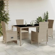 vidaXL 5 pcs conjunto de jantar p/ jardim com almofadões vime PE bege