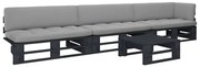 4 pcs conj. lounge paletes c/ almofadões pinho impregnado preto