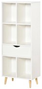 HOMCOM Estante Livros 6 Compartimentos 1 Gaveta Pés Madeira Armazenamento Brinquedos CDs Plantas 70x29,5x167cm Branco | Aosom Portugal