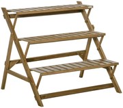 Outsunny Suporte de Madeira para Plantas em Forma de Escada com 3 Prateleiras Dobrável Suporte de Vasos de Plantas para Decoração de Interiores e Exteriores 101x83x88cm Marrom