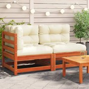 vidaXL Sofá jardim 2 lugares c/ almofadões pinho maciço castanho cera