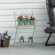 Suporte de Metal para Plantas Dobrável com 3 Vasos Incluidos e Prateleira Inferior Suporte para Vasos de Flores Decorativo para Interior e Exterior 47