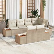 vidaXL Conjunto de Sofás de Jardim 7 Peças com Almofadas Bege em Polirattan e Acácia