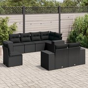 vidaXL 8 pcs conjunto sofás de jardim com almofadões vime PE preto