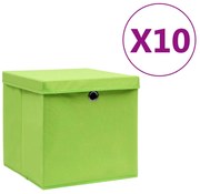 Caixas de arrumação com tampas 10 pcs 28x28x28 cm verde