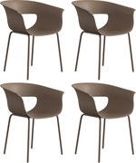 Outsunny Conjunto de 4 Cadeiras de Jardim Ergonômicas para Varanda com Design Recortado, Apoio de Braço, Resistentes às Intempéries, Anticorrosivas, Cor Café | Aosom Portugal