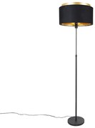 Candeeiro de pé moderno preto com duplo abajur dourado - Parte Moderno