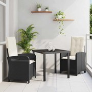 vidaXL Conjunto de Jantar de Jardim com Almofadas de Rattan Preto