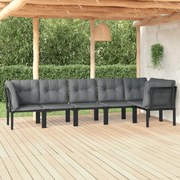 6 pcs conjunto lounge de jardim vime PE preto e cinzento