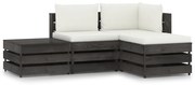 4 pcs conj. lounge jardim + almofadões madeira impreg. cinzento