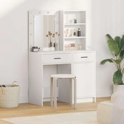 Conjunto de Mesa de Maquiagem de 2 Peças com LED em Madeira de Engenharia Branca