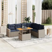vidaXL 7 pcs conjunto sofás p/ jardim c/ almofadões vime PE cinzento