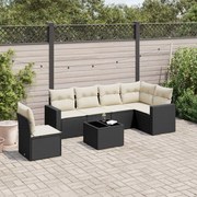 vidaXL 7 pcs conjunto de sofás p/ jardim c/ almofadões vime PE preto