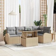 vidaXL Conjunto de Sofá de Jardim com 6 Peças e Almofadas Beje em Rattan Sintético