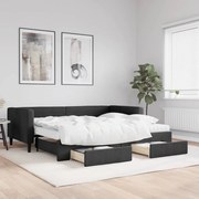 vidaXL Sofá-cama com gavetão e gavetas 90x190 cm tecido preto