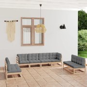 vidaXL 8 pcs conjunto lounge de jardim com almofadões pinho maciço