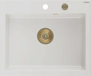 Mexen Elix lava-loiça em granito de 1 bacia 600 x 500 mm, branco, sifão dourado - 6525601005-20-G