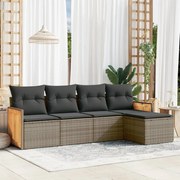 vidaXL 5 pcs conjunto sofás de jardim c/ almofadões vime PE cinzento