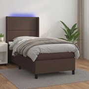 Cama box spring c/ colchão/LED 80x200 cm couro artif. castanho