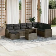 vidaXL 9 pcs conjunto sofás p/ jardim com almofadões vime PE cinzento
