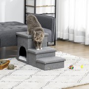 Escada para Cães Escada para Animais de Estimação de 3 Degraus com Tampas 3 Caixas de Armazenamento Caverna e Almofada Lavável para Cama Sofá 73,5x33x