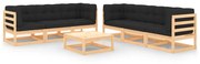 vidaXL 7 pcs conjunto lounge de jardim c/ almofadões pinho maciço