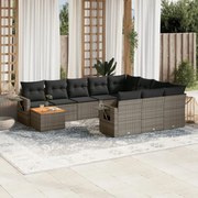vidaXL 11 pcs conjunto sofás de jardim c/ almofadões vime PE cinzento