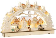 HOMCOM Aldeia de Natal com 12 Luzes LED Cena Natalícia Iluminada Decoração de Natal 45x7x28cm Madeira