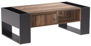 Mesa de Centro em Madeira com Efeito Natural com Gaveta Sem Puxador, Compartimento Frontal e Traseiro, 111x60x40cm, Preto+Cinza