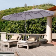 Guarda-sol de jardim duplo 4,7 x 2,8 m grande com pega sem base Estrutura de 12 hastes para jardim piscina pátio Cinzento