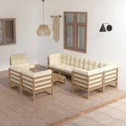 9 pcs conjunto lounge de jardim com almofadões pinho maciço