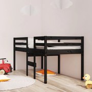 Cama alta 90x190 cm madeira de pinho maciça preto