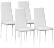 HOMCOM Conjunto de 4 Cadeiras de Sala de Jantar Estofadas em Couro Sintético com Encosto Alto e Pés de Aço 41x50x97cm Branco | Aosom Portugal