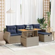 vidaXL 6 pcs conjunto sofás jardim c/ almofadões vime PE/acácia preto