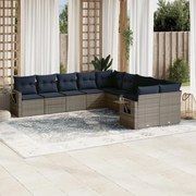 vidaXL 10 pcs conjunto sofás p/ jardim c/ almofadões vime PE cinzento