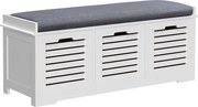 HOMCOM Banco Sapateira 3 Compartimentos com Assento Acolchoado 108x35x43 cm Branco | Aosom Portugal