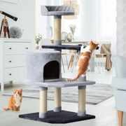 Árvore para gatos Arranhador Grande com Plataformas para Brincar coberta de Pelucía Bege 48x48x100 cm