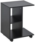 HOMCOM Mesa Auxiliar Moderna Mesa Auxiliar em Forma de C com Rodas e Prateleiras Abertas 45x35x58 cm Preto | Aosom Portugal