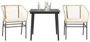 vidaXL Conjunto jantar jardim 3 peças almofadas vidro vime PE castanho