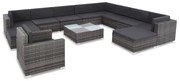 12 pcs conjunto lounge de jardim c/ almofadões vime PE cinzento