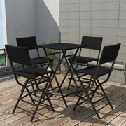 5 pcs conjunto de jantar dobrável jardim aço e vime PE preto