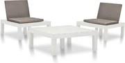 3 pcs conjunto lounge para jardim plástico branco