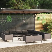 vidaXL 14 pcs conj. lounge jardim c/ almofadões vime PE cinza-escuro